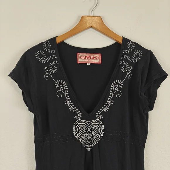 Johnny Was JWLA Floral Embroidered T-shirt Dress in Black Y2K Size Medium - Picture 8 of 15